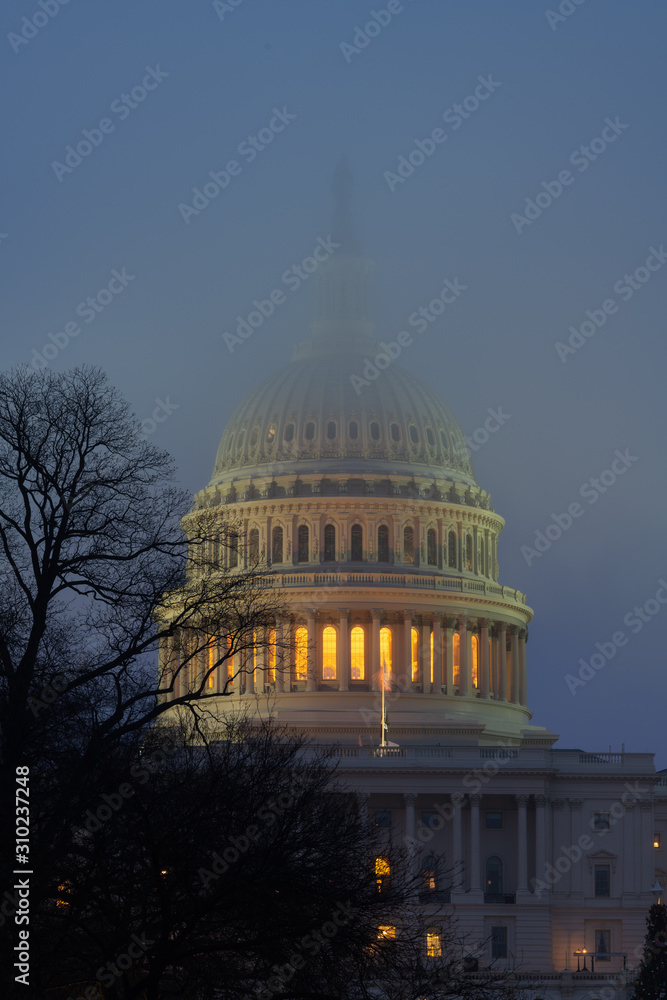 Fototapeta premium US Capitol on a Foggy Morning