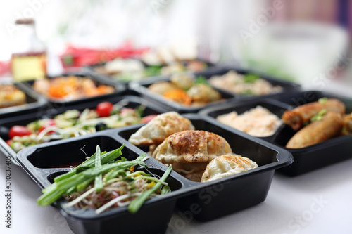 Meal prep. A meal in a box. A healthy box diet. photo