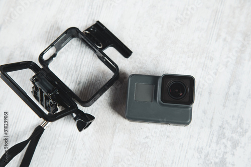 gopro on the white wooden desk