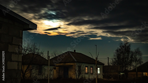 The night village. Starry sky. Winter. Night photography