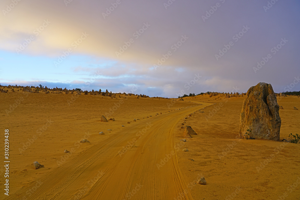 View of limestone rock formations in the Pinnacles Desert in Nambung National Park, Cervantes, Western Australia