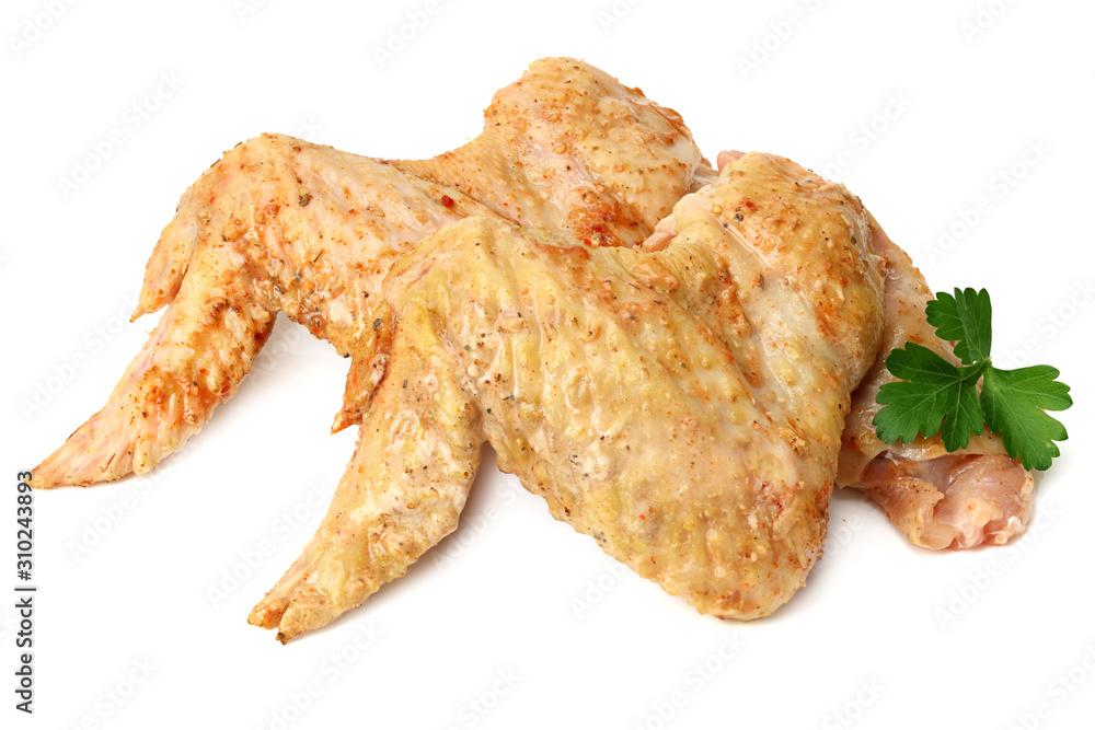 Raw chicken wings isolated on white background. Top view Raw chicken wings isolated on white background. Top view