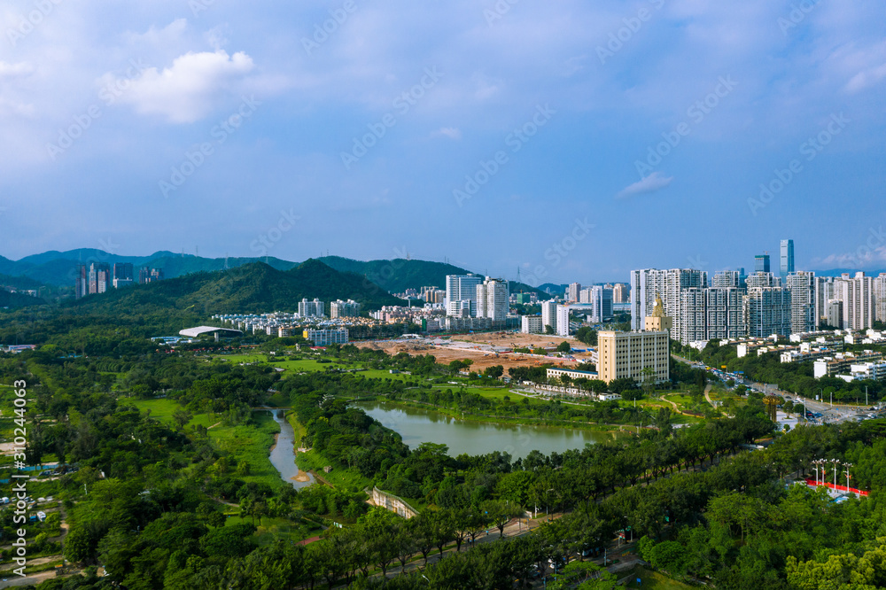 an aerial view of the central park in downtown shenzhen, china
