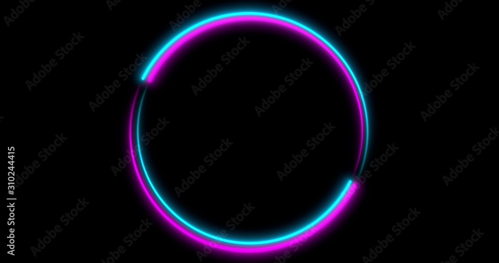 Obraz premium Neon Circle background with LED frame screens. Fluorescent abstract blue, purple color. . 3D illustration