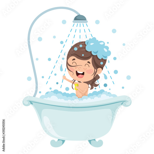 Funny Little Kid Having Bath