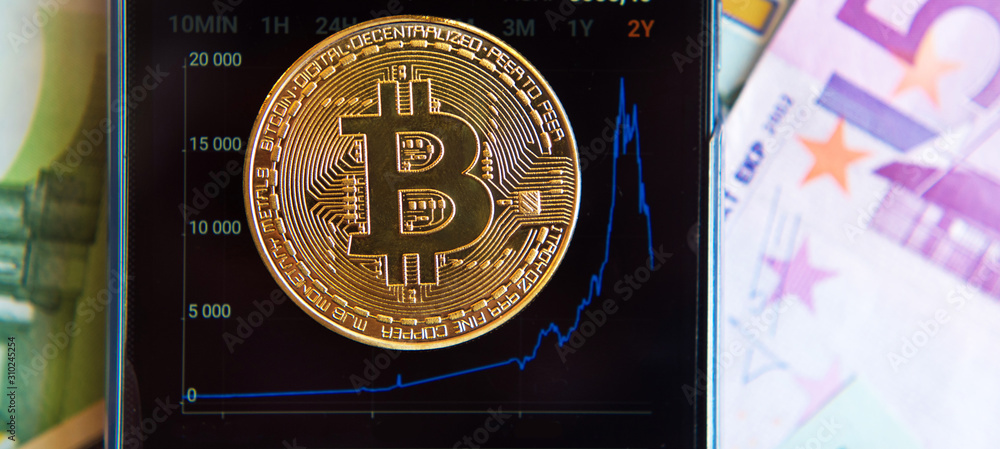 Bitcoin on the schedule of course change (Investment, rise, decline, luxury, success, stock exchange - concept)