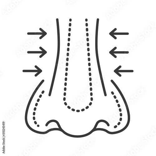 Rhinoplasty black line icon. Nose shape change plastic surgery. Cosmetology, skin care. Sign for web page, mobile app, banner, social media. Editable stroke.