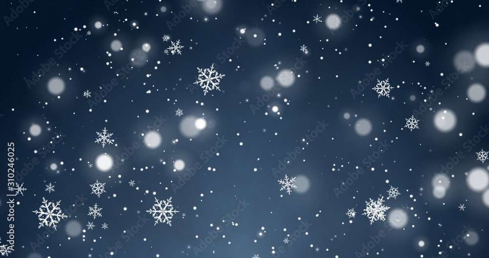 Snowflakes and bokeh lights on the blue Merry Christmas background. 3D rendering Snowflakes and bokeh lights on the blue Merry Christmas background. 3D rendering