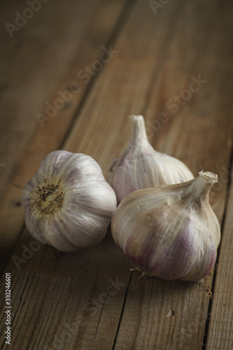 garlic on a wooden table