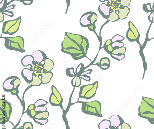Fototapeta Naklejka Na Ścianę i Meble -  Seamless floral pattern with  sakura flowers and ornamental decorative background. Vector pattern. Print for textile, cloth, wallpaper, scrapbooking