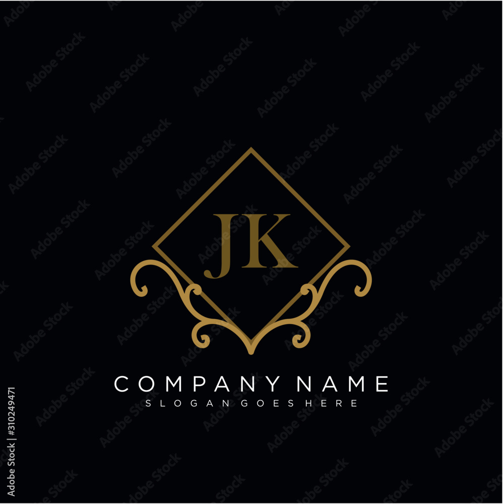 Initial letter JK logo luxury vector mark, gold color elegant classical Initial letter JK logo luxury vector mark, gold color elegant classical