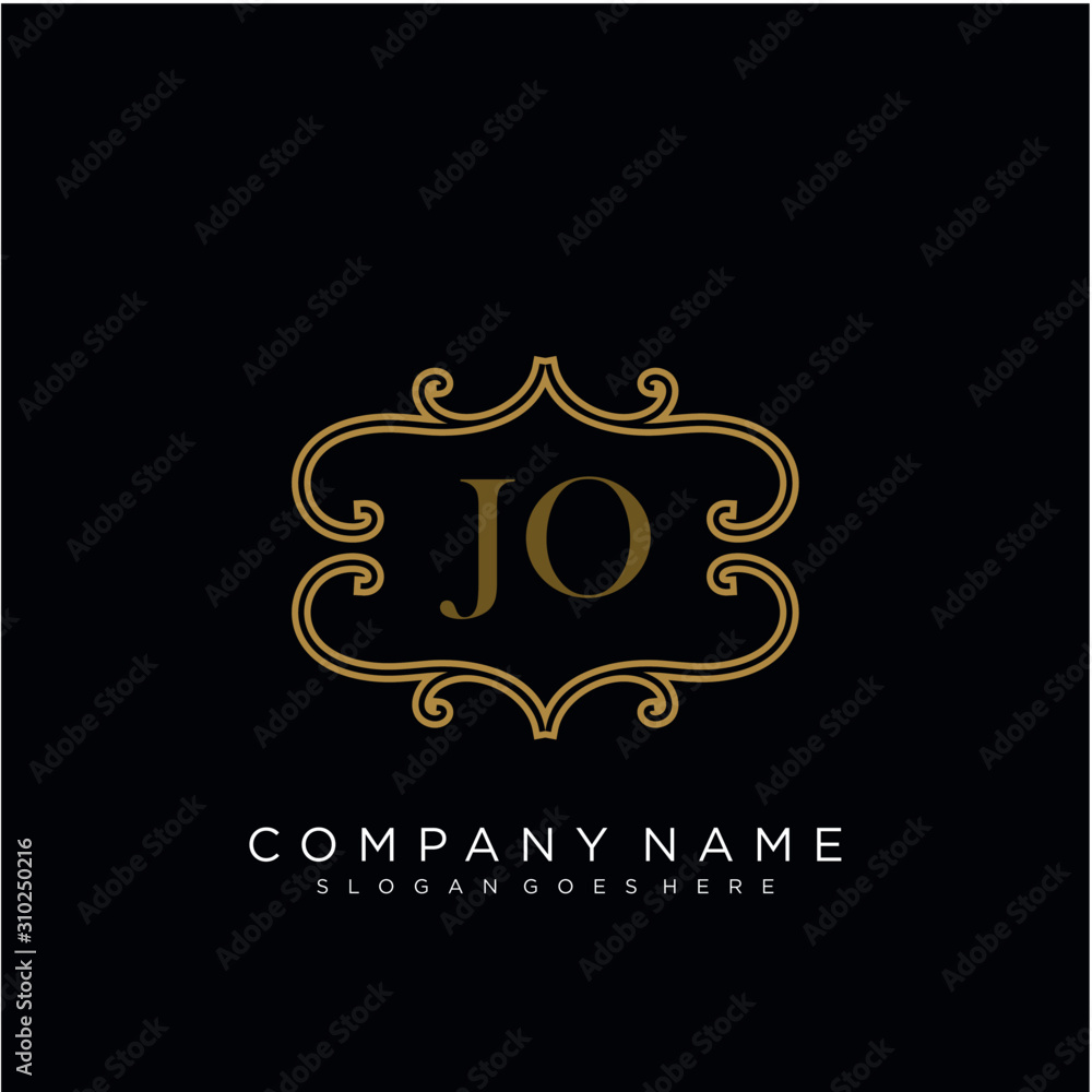 Initial letter JO logo luxury vector mark, gold color elegant classical