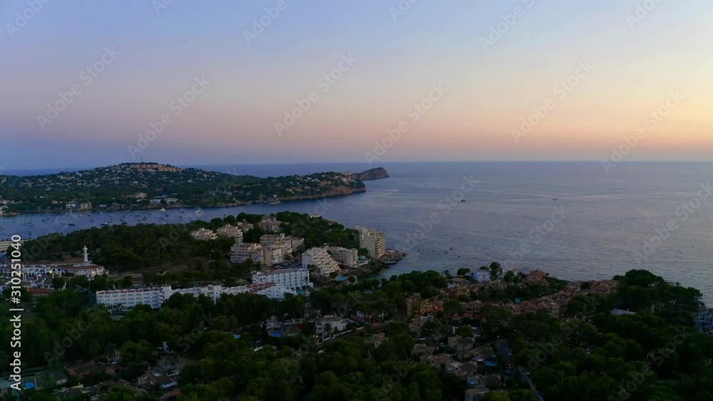 Aerial view, Flight over Costa de la Calma and Santa Ponca with hotels and beaches, Costa de la Calma, Caliva region, Mallorca, Balearic Islands, Spain Aerial view, Flight over Costa de la Calma and Santa Ponca with hotels and beaches, Costa de la Calma, Caliva region, Mallorca, Balearic Islands, Spain
