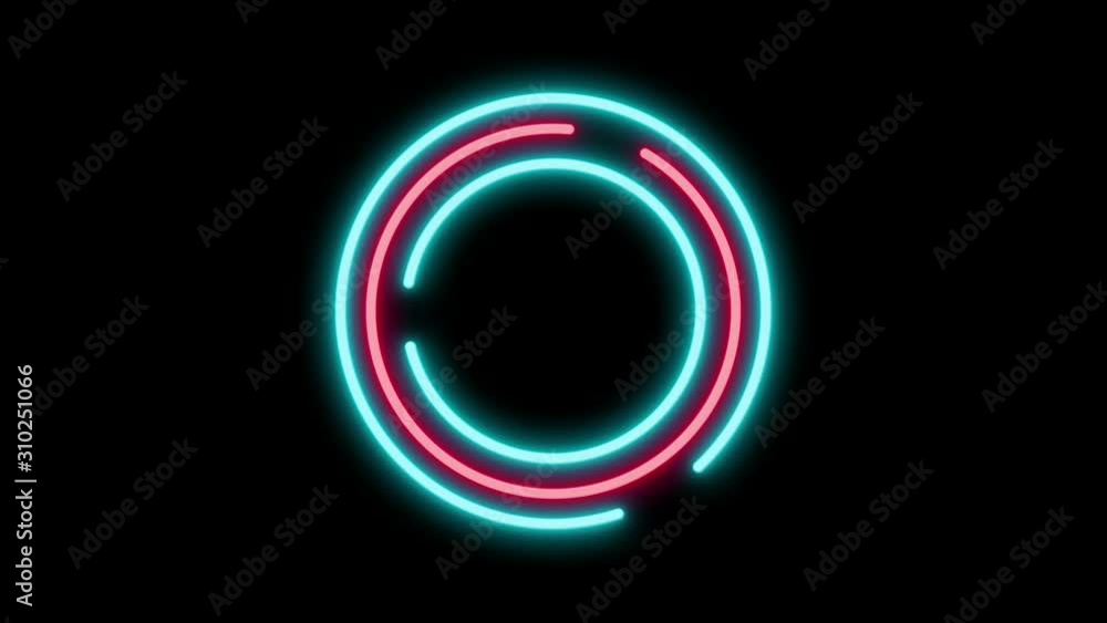 Neon Circle Frame Light on black. Night Club Bar Blinking Neon Sign