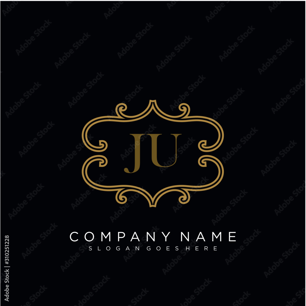Initial letter JU logo luxury vector mark, gold color elegant classical Initial letter JU logo luxury vector mark, gold color elegant classical