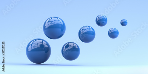 Falling blue balls in the blue background. 3d render illustration for adverti...