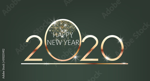 Shiny happy new year 2020 sign in a circle. Place for text. Winter holiday ve...