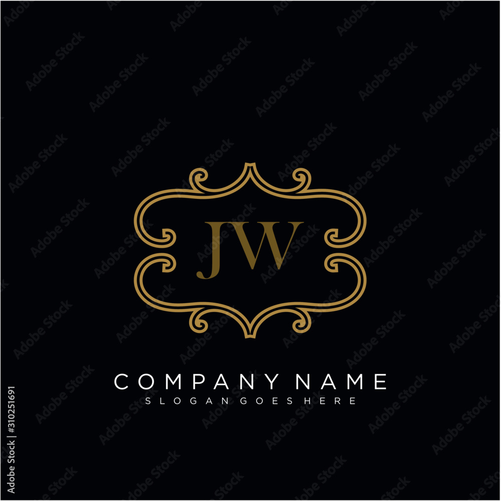 Initial letter JW logo luxury vector mark, gold color elegant classical