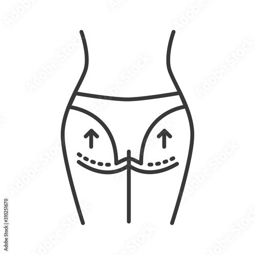 Buttock lift black line icon. Correction female figure. Plastic body surgery. Sign for web page, mobile app, banner, social media. Editable stroke.