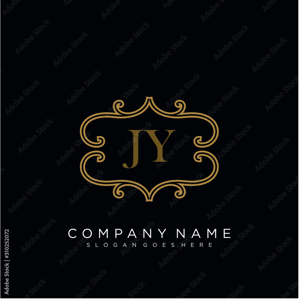 Initial letter JY logo luxury vector mark, gold color elegant classical