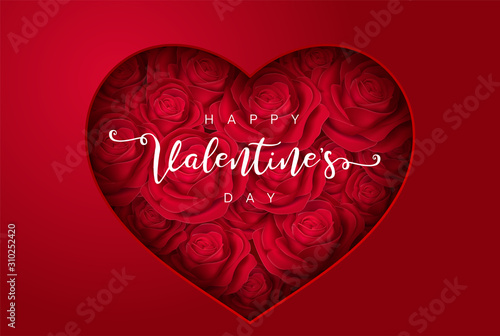 Heart with roses, love or Happy Valentine's Day for flyer ,poster, banner, card. beautiful backdrop
