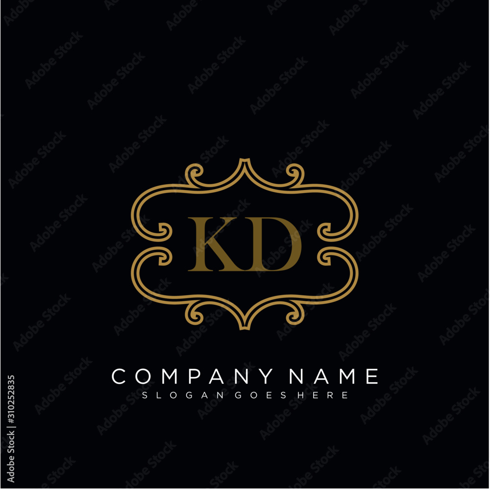 Initial letter KD logo luxury vector mark, gold color elegant classical