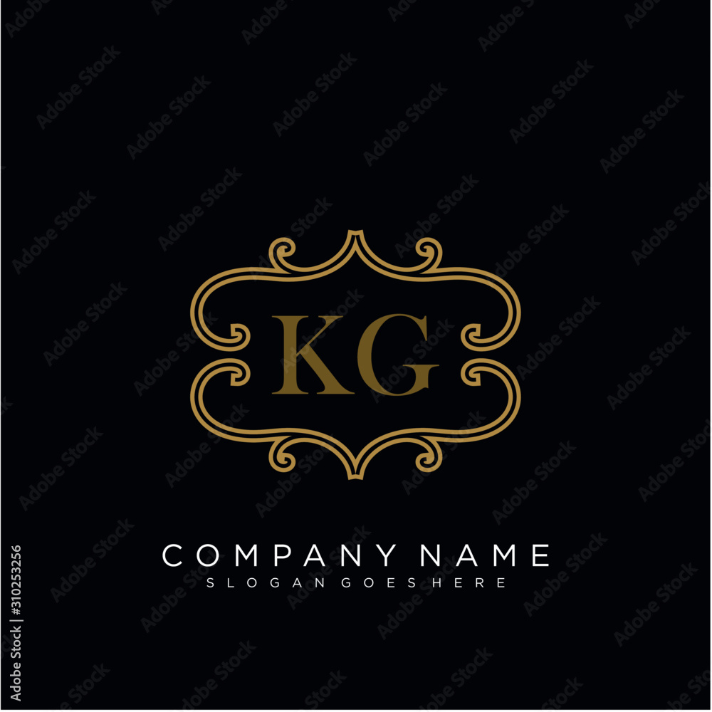 Initial letter KG logo luxury vector mark, gold color elegant classical