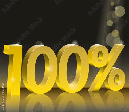 Discount 100 percent off. Golden numbers on black background. Poster to announce sales. 