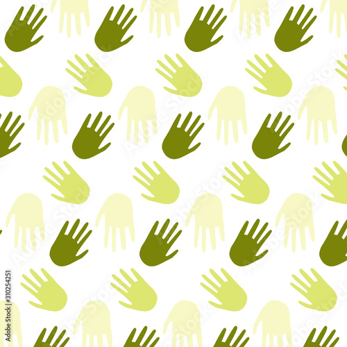 Seamless pattern with different color hands on white background © Hassa Urban