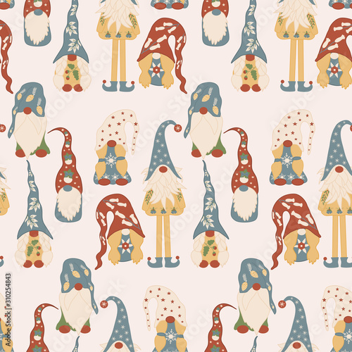 Colorful gnomes in a seamless pattern design