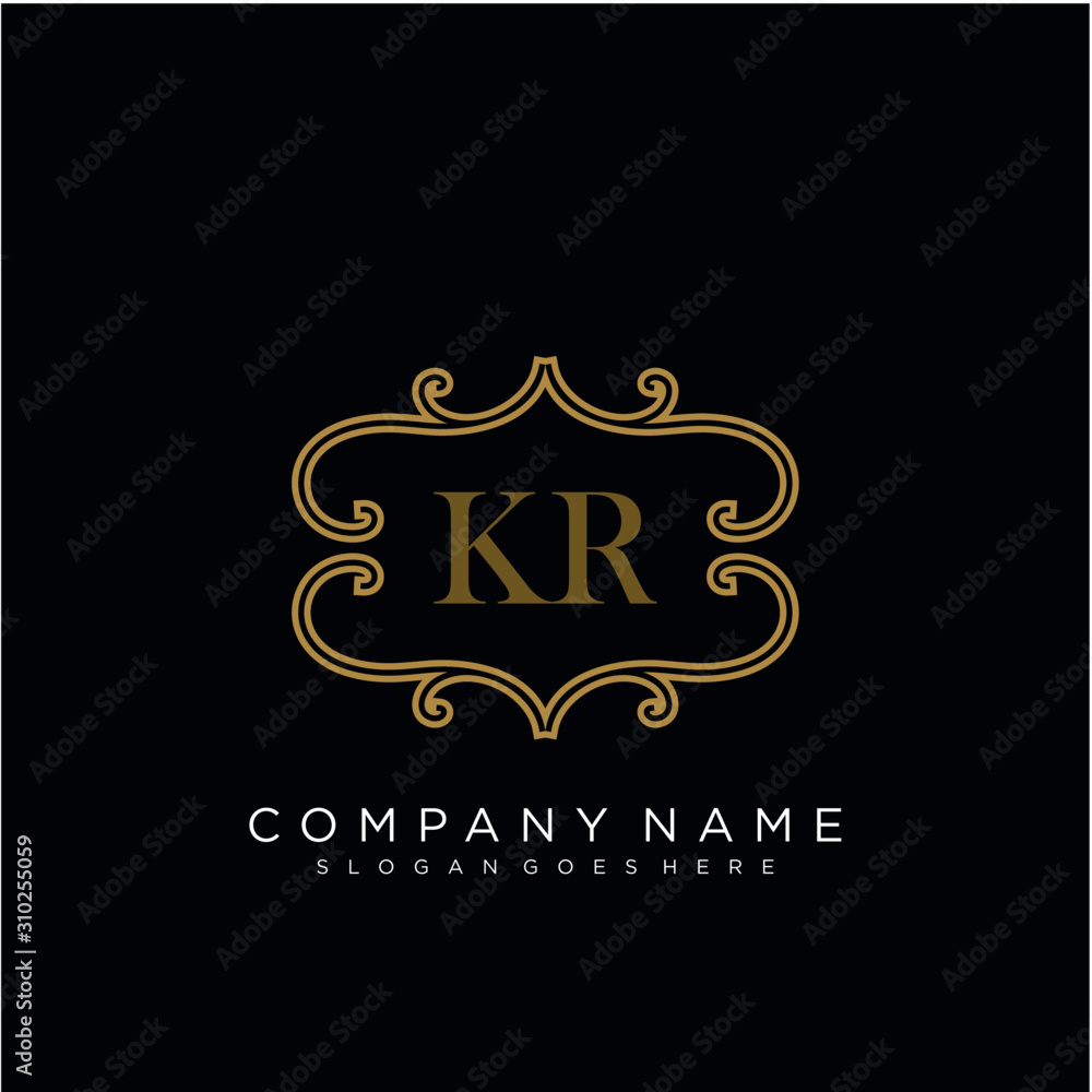 Initial letter KR logo luxury vector mark, gold color elegant classical Initial letter KR logo luxury vector mark, gold color elegant classical