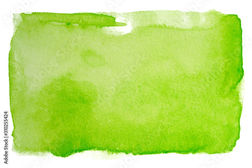 watercolor green stain with texture on a white background. Design element for cards and web elements. rectangle watercolor element