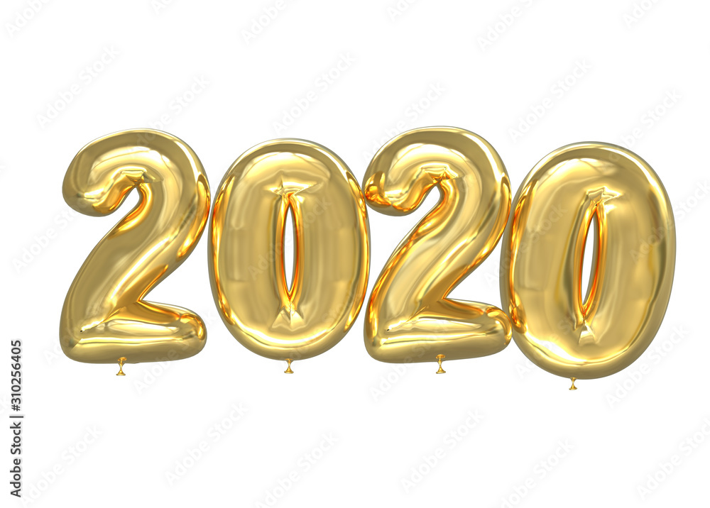 Numbers of 2020 golden balloons for New Year holidays, white background Numbers of 2020 golden balloons for New Year holidays, white background
