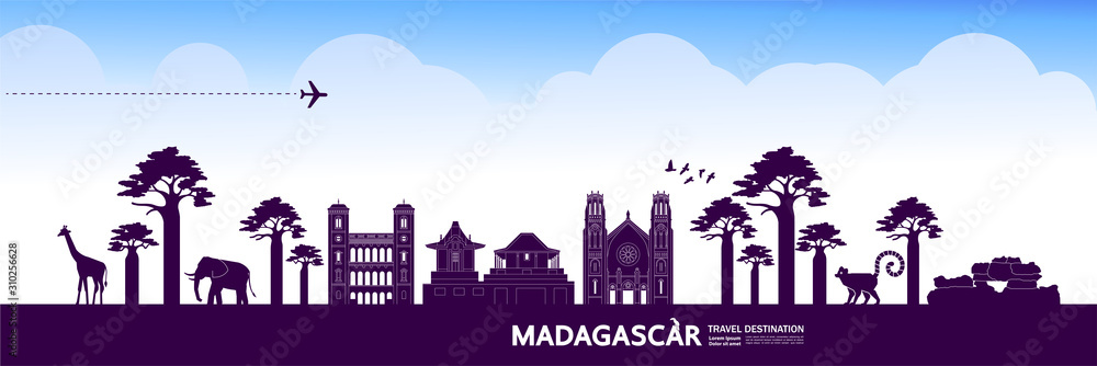 Madagascar travel destination grand vector illustration.  - obrazy, fototapety, plakaty 