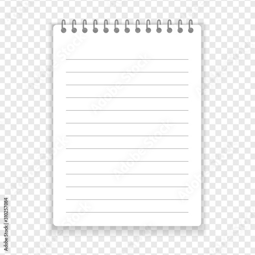 Realistic notebook or notepad with binder. Memo note pad or diary paper page templates. Vector illustration