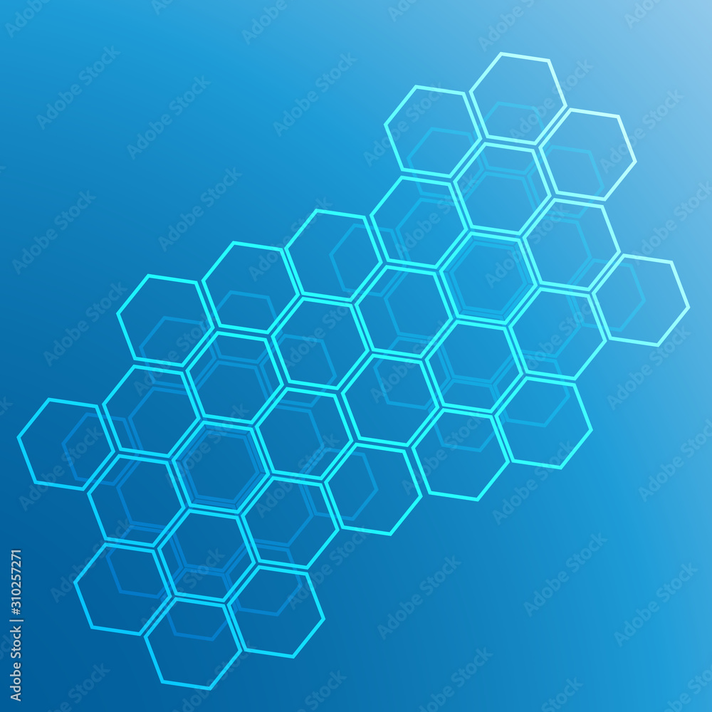 Hi-tech honeycomb concept on a blue gradient. Abstract hexagonal background. Hi-tech honeycomb concept on a blue gradient. Abstract hexagonal background.