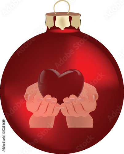 addobbo pallina di natale con  mani cuore
