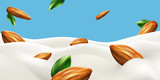 Almond beans in milk High quality vector realistic illustration for ads, labels, and packaging design uses