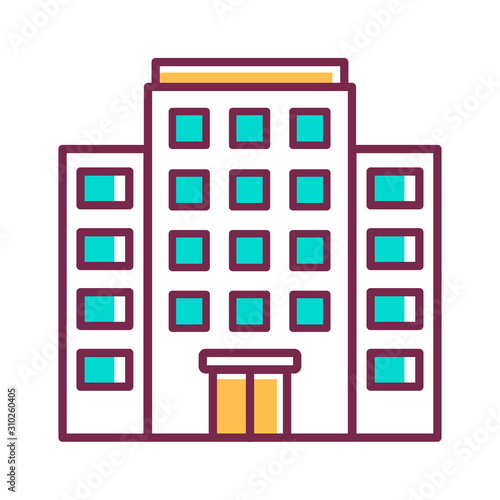 Multi-storey building color line icon. Building with several floors at different levels above the ground. Pictogram for web page, mobile app, promo. UI UX GUI design element. Editable stroke.