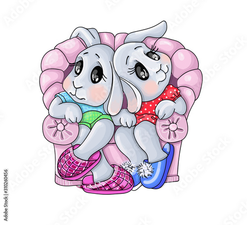 vector illustration of cute bunny family, bay, gierl photo