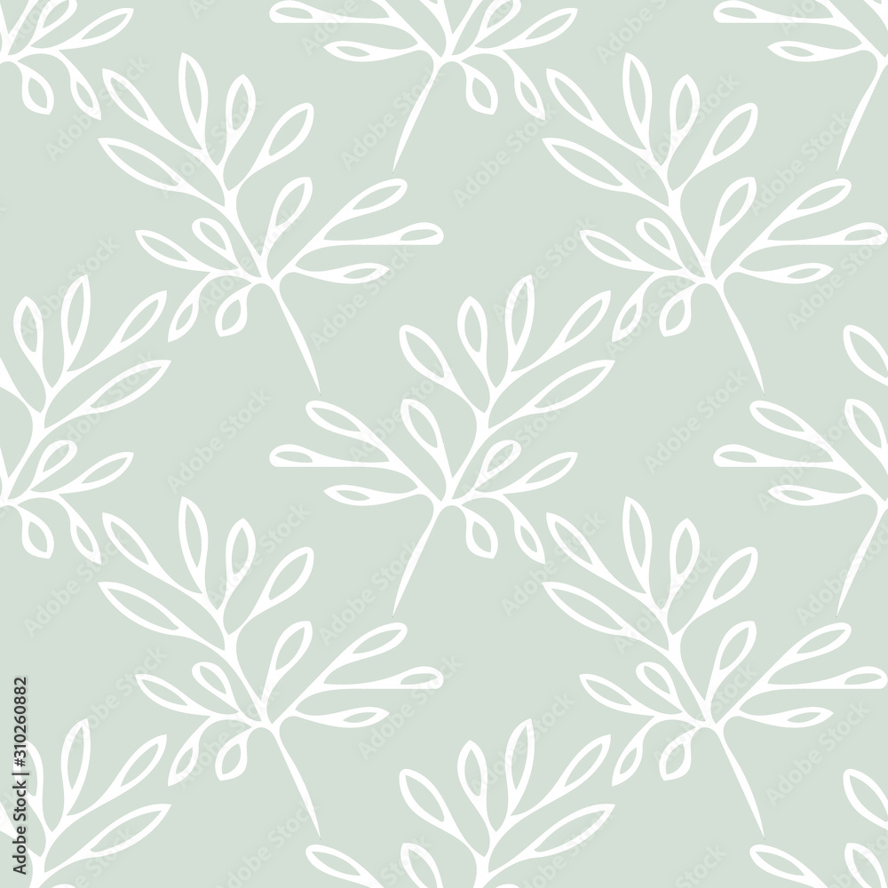 leaves seamless pattern in scandinavian style. pastel doodle background hand drawn style.