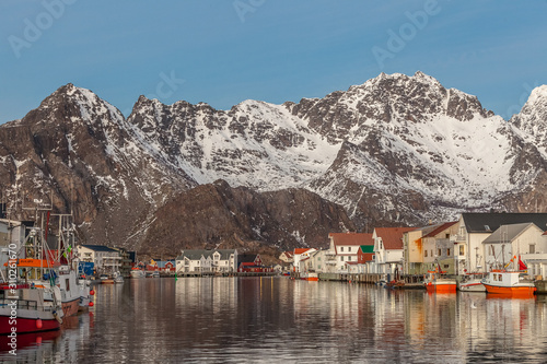 The view of the fisherman village with typical rorbu houses and boats in Lofoten islands, Norway. © Tatiana