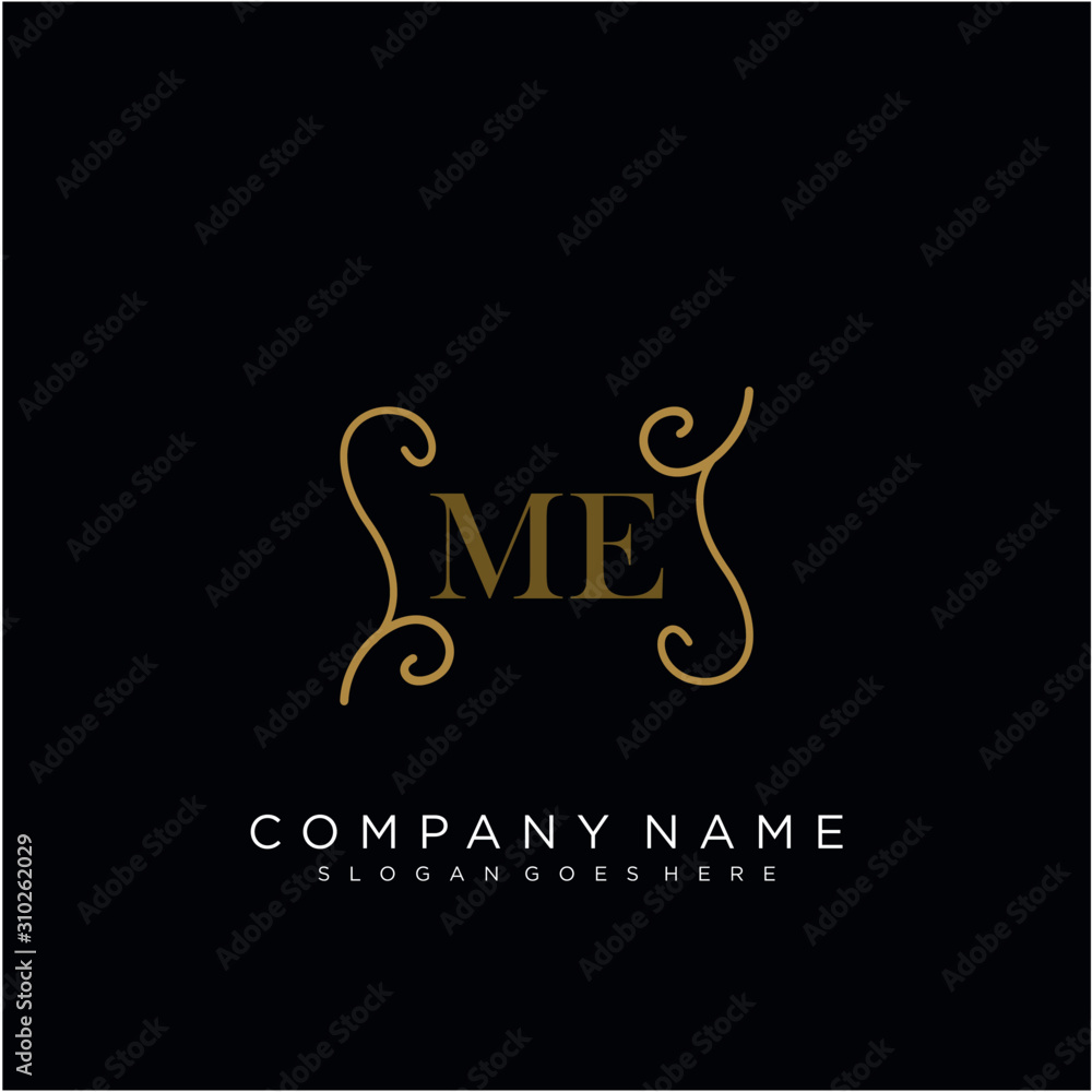 Initial letter ME logo luxury vector mark, gold color elegant classical