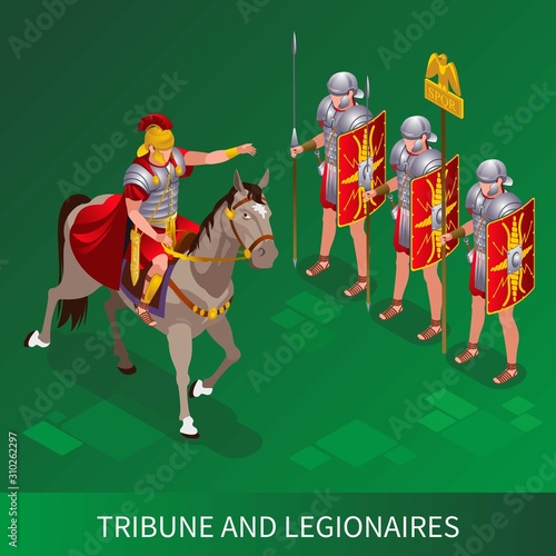 Roman Tribune and Legionaires illustration isometric icons on isolated background