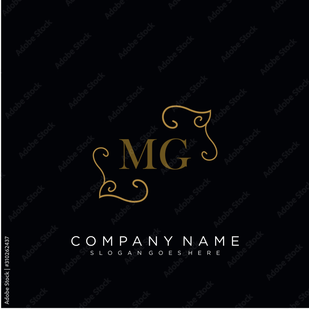Initial letter MG logo luxury vector mark, gold color elegant classical