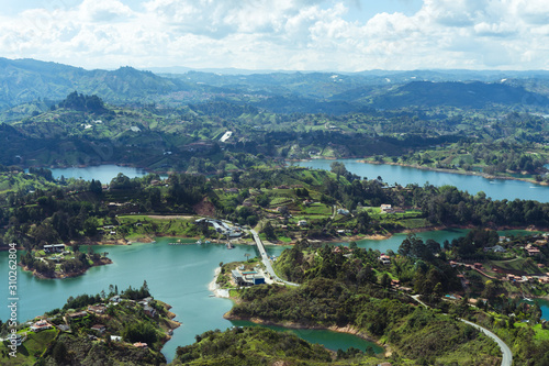 Reservoir of El Pe  ol  Guatap  . Antioquia Colombia. Water landscape