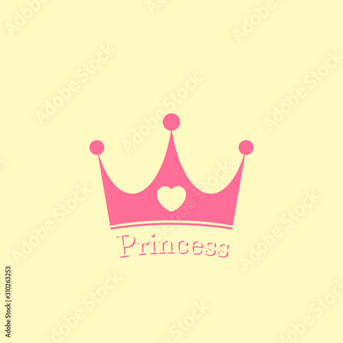 Pink crown for girl icon with an inscription on a gold background, princess decoration symbol. Vector illustration.