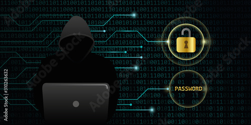 hacker cracks secure digital data password binary code background vector illustration EPS10
