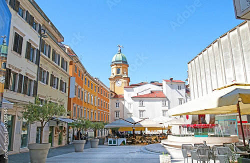 Rijeka, Croatia. Ssquare with view of clock tower. Gate Kvarner photo