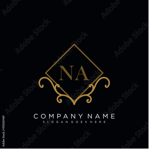 Initial letter NA logo luxury vector mark, gold color elegant classical
